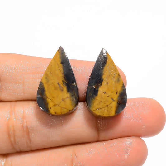 Awesome Top Grade Quality 100% Natural Tiger Skin Pear Shape Cabochon Loose Gemstone Pair For Making Earrings 31.5 Ct. 23X13X6 mm V-4701