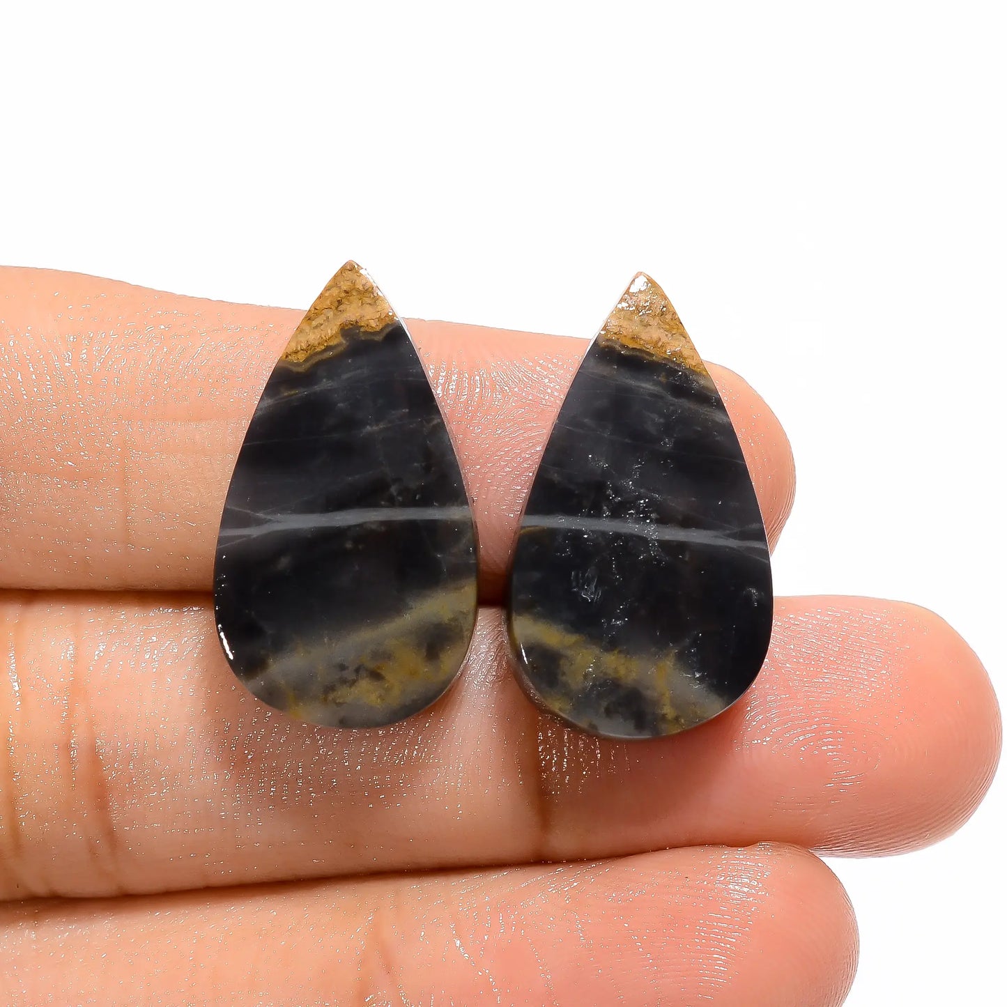 Classic Top Grade Quality 100% Natural Tiger Skin Pear Shape Cabochon Loose Gemstone Pair For Making Earrings 28.5 Ct. 23X13X5 mm V-4703