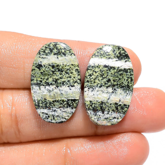 Terrific Top Grade Quality 100% Natural Green Swiss Opal Oval Shape Cabochon Loose Gemstone Pair For Making Earrings 24.5 Ct 24X14X4 mm V4720