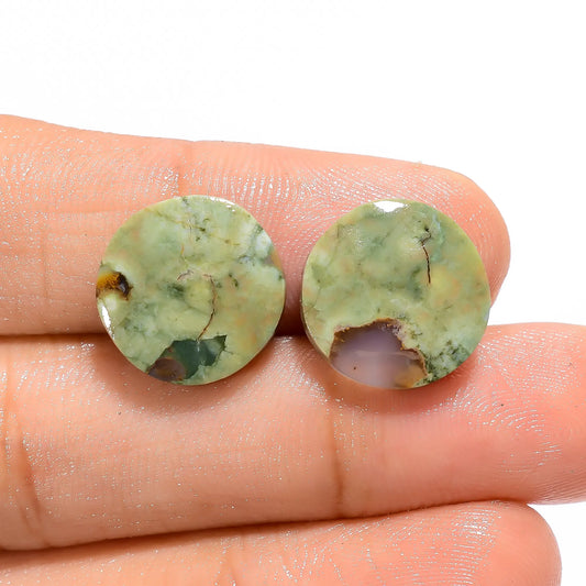 Dazzling Top Grade Quality 100% Natural Rhyolite Round Shape Cabochon Loose Gemstone Pair For Making Earrings 10.5 Ct. 13X13X3 mm V-4730