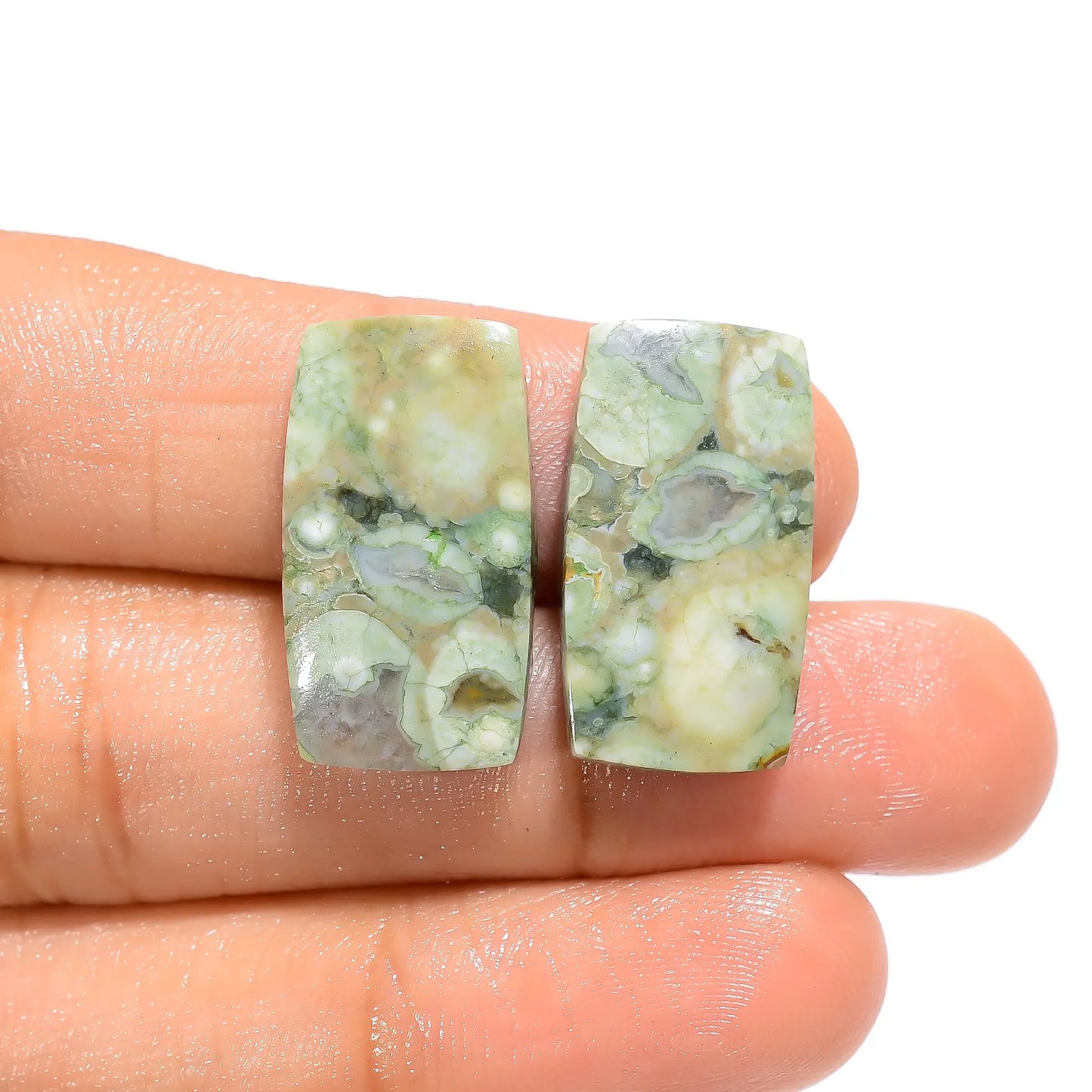 Fantastic Top Grade Quality 100% Natural Rhyolite Radiant Shape Cabochon Loose Gemstone Pair For Making Earrings 20.5 Ct. 22X12X3 mm V-4734