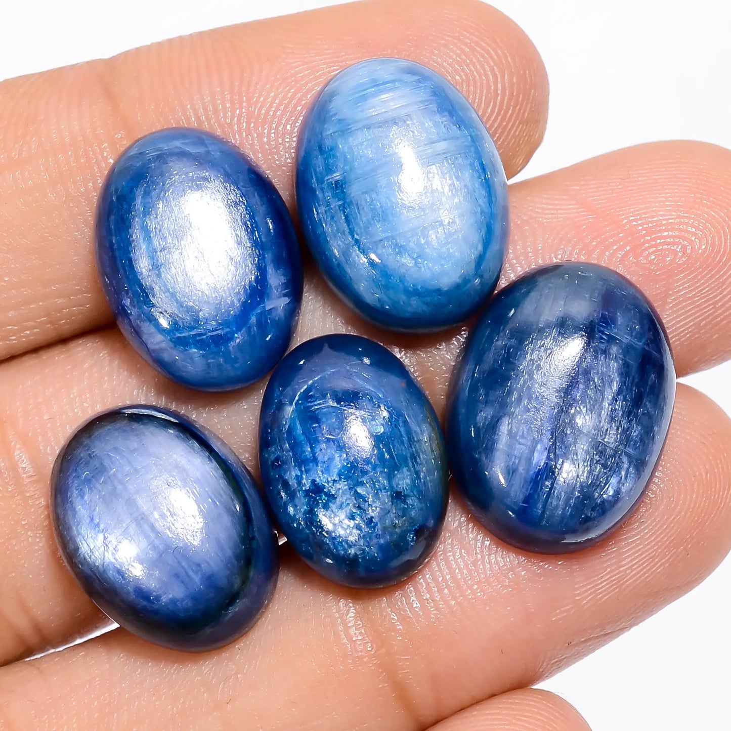 Wonderful Top Grade Quality 100% Natural Blue Kyanite Oval Shape Cabochon Gemstone 5 Pcs Lot For Making Jewelry 60.5 Ct 14X10 16X12 mm V-4742