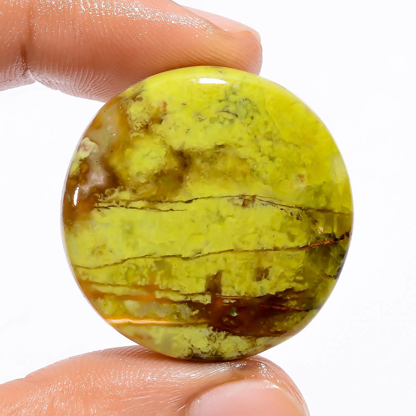 Incredible Top Grade Quality 100% Natural Green Opal Round Shape Cabochon Loose Gemstone For Making Jewelry 40 Ct. 30X30X5 mm V-4761