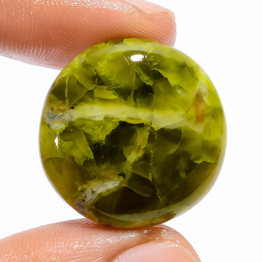 Fabulous Top Grade Quality 100% Natural Green Opal Round Shape Cabochon Loose Gemstone For Making Jewelry 27.5 Ct. 24X24X6 mm V-4782