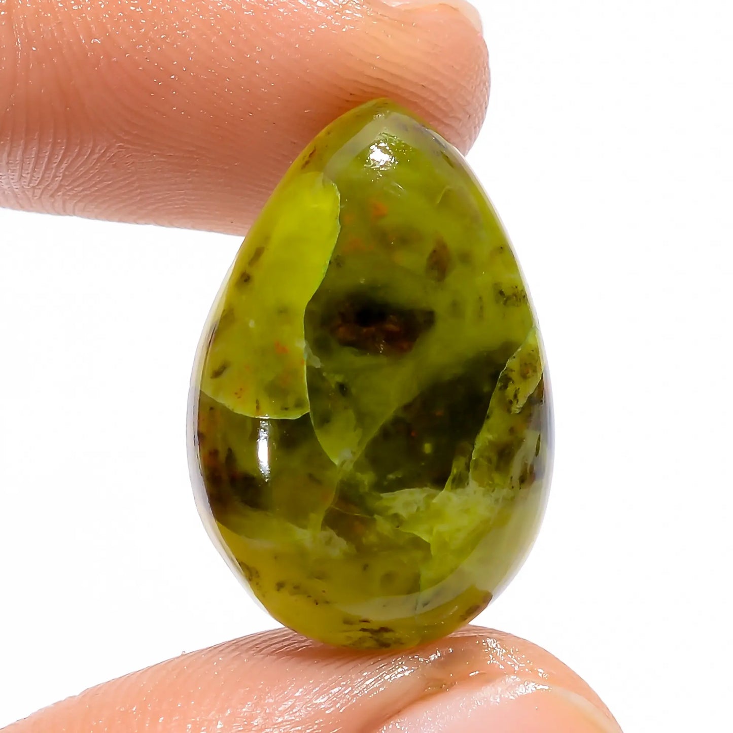 Green Opal Pear Shape Cabochon Loose Gemstone Natural 13 Ct. 22X14X5 mm V-4802