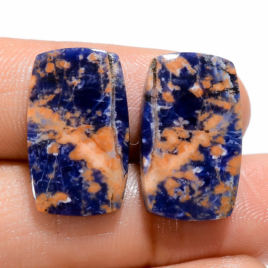 Elegant Top Grade Quality 100% Natural Sodalite Radiant Shape Cabochon Loose Gemstone Pair For Making Earrings 15.5 Ct. 19X11X2 mm V-4928