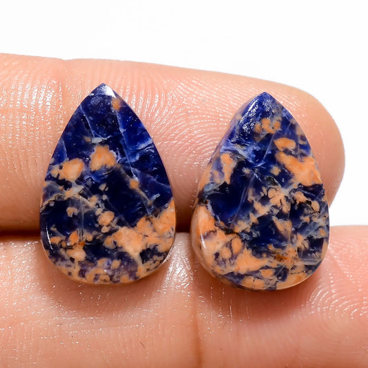 Gorgeous Top Grade Quality 100% Natural Sodalite Pear Shape Cabochon Loose Gemstone Pair For Making Earrings 10 Ct. 16X11X3 mm V-4930