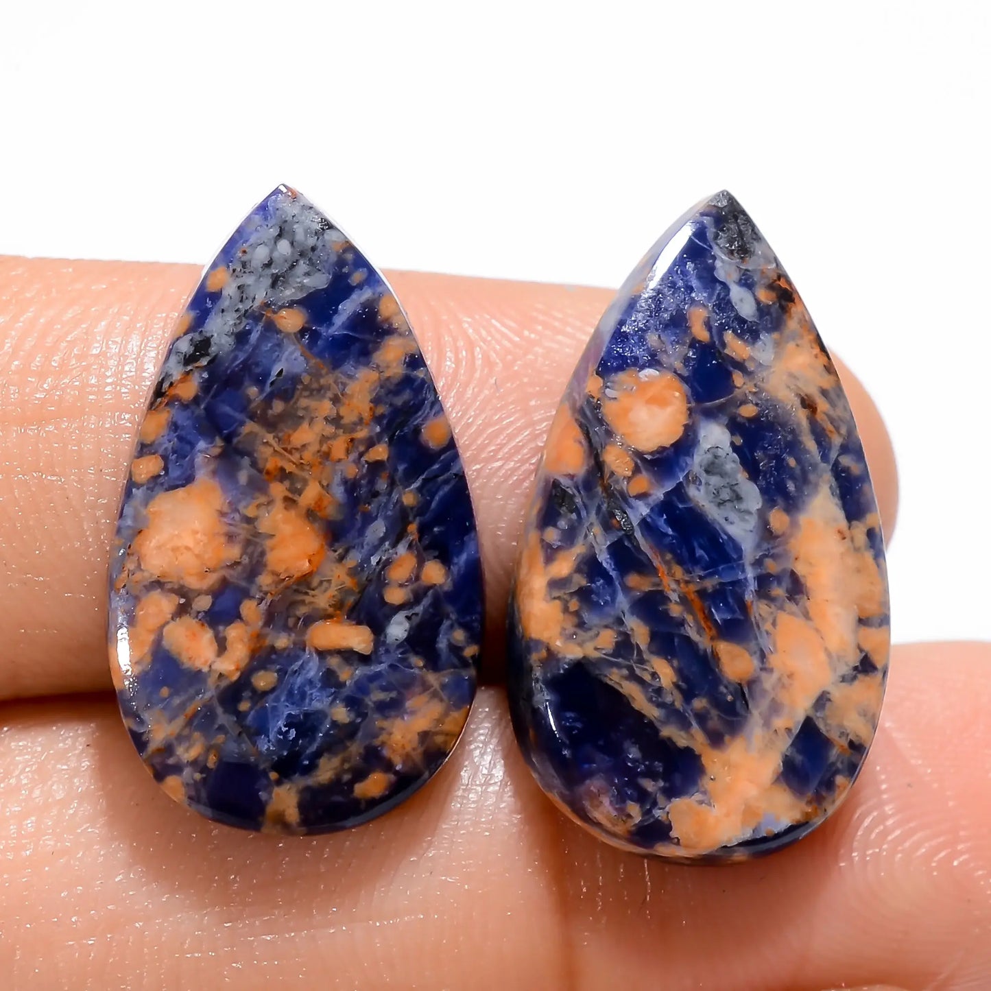 Marvellous Top Grade Quality 100% Natural Sodalite Pear Shape Cabochon Loose Gemstone Pair For Making Earrings 18 Ct. 23X12X3 mm V-4933