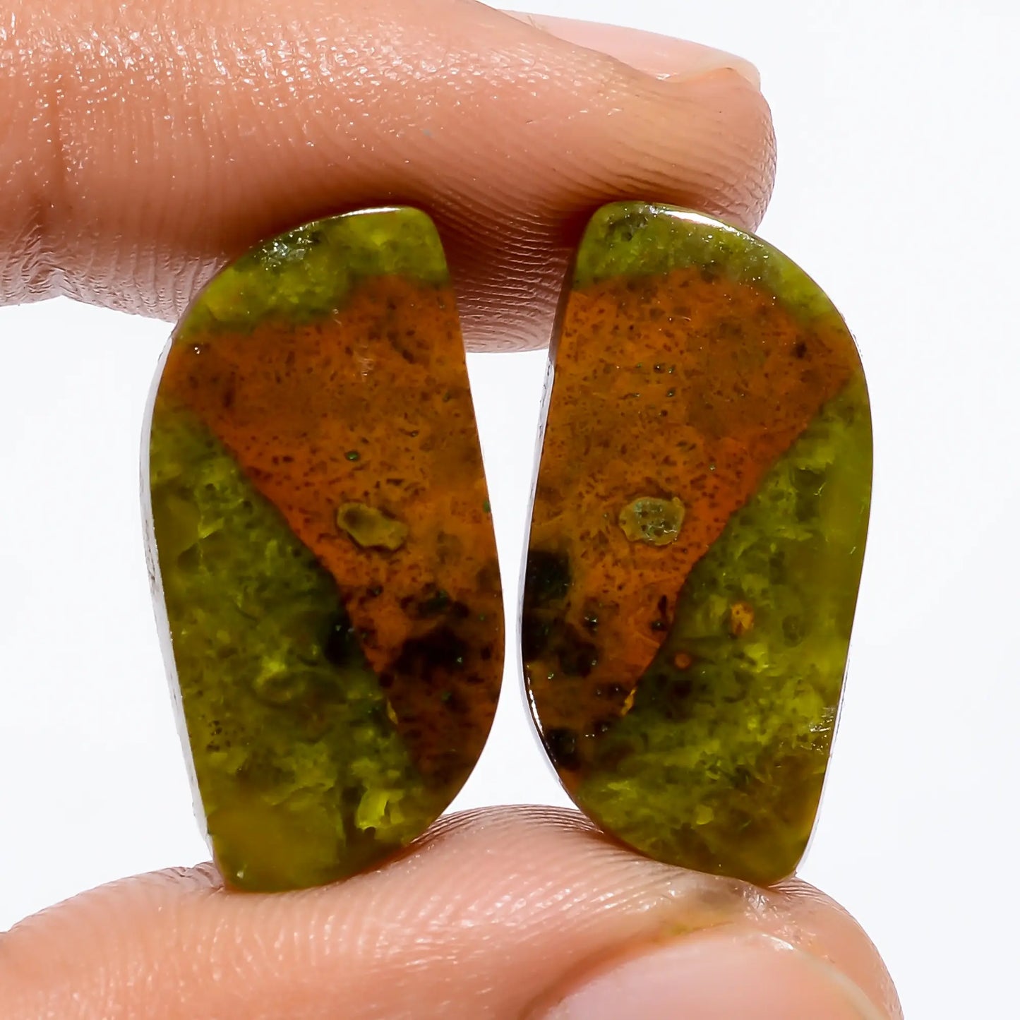 Supreme Top Grade Quality 100% Natural Green Opal Fancy Shape Cabochon Loose Gemstone Pair For Making Earrings 23 Ct. 22X10X4 mm V-4939