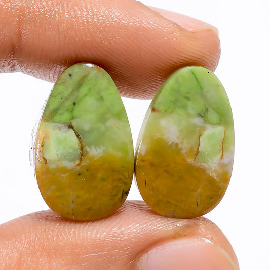 Unique Top Grade Quality 100% Natural Chrome Chalcedony Egg Shape Cabochon Loose Gemstone Pair For Making Earrings 11 Ct. 18X11X3 mm V-4942