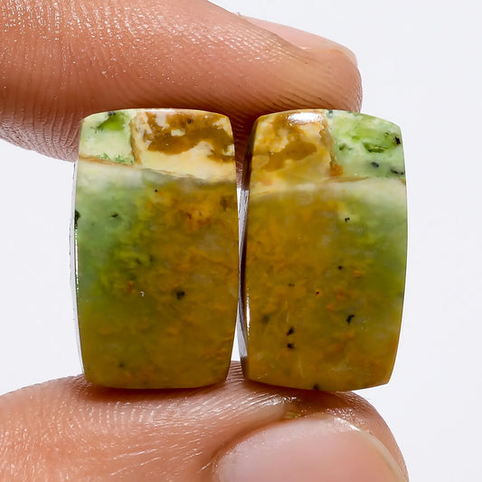 Wonderful Top Grade Quality 100% Natural Chrome Chalcedony Radiant Shape Cabochon Loose Gemstone Pair For Making Earrings 16 Ct. 17X10X4 mm V-4945