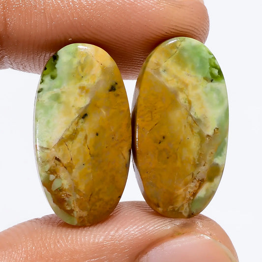 Beautiful Top Grade Quality 100% Natural Chrome Chalcedony Oval Shape Cabochon Loose Gemstone Pair For Making Earrings 14 Ct. 21X11X3 mm V-4949