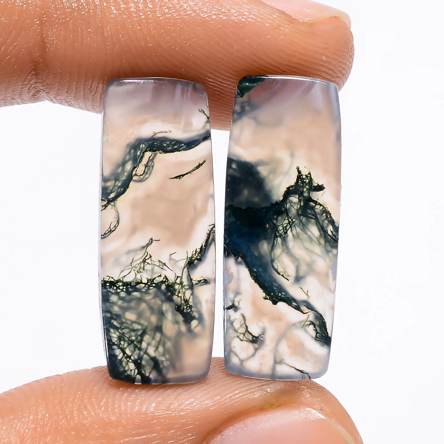 Stunning Top Grade Quality 100% Natural Moss Agate Radiant Shape Cabochon Loose Gemstone Pair For Making Earrings 15 Ct. 23X8X3 mm V-4964