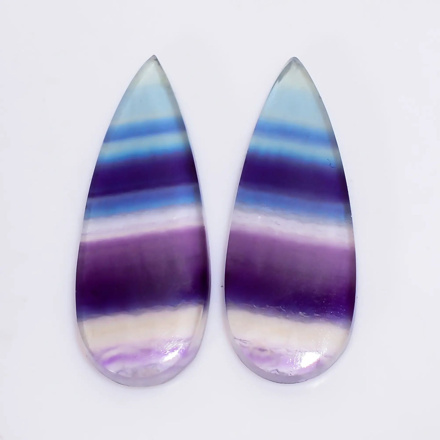 Terrific Top Grade Quality 100% Natural Fluorite Pear Shape Cabochon Loose Gemstone Pair For Making Earrings 26.5 Ct. 30X11X3 mm V-4967