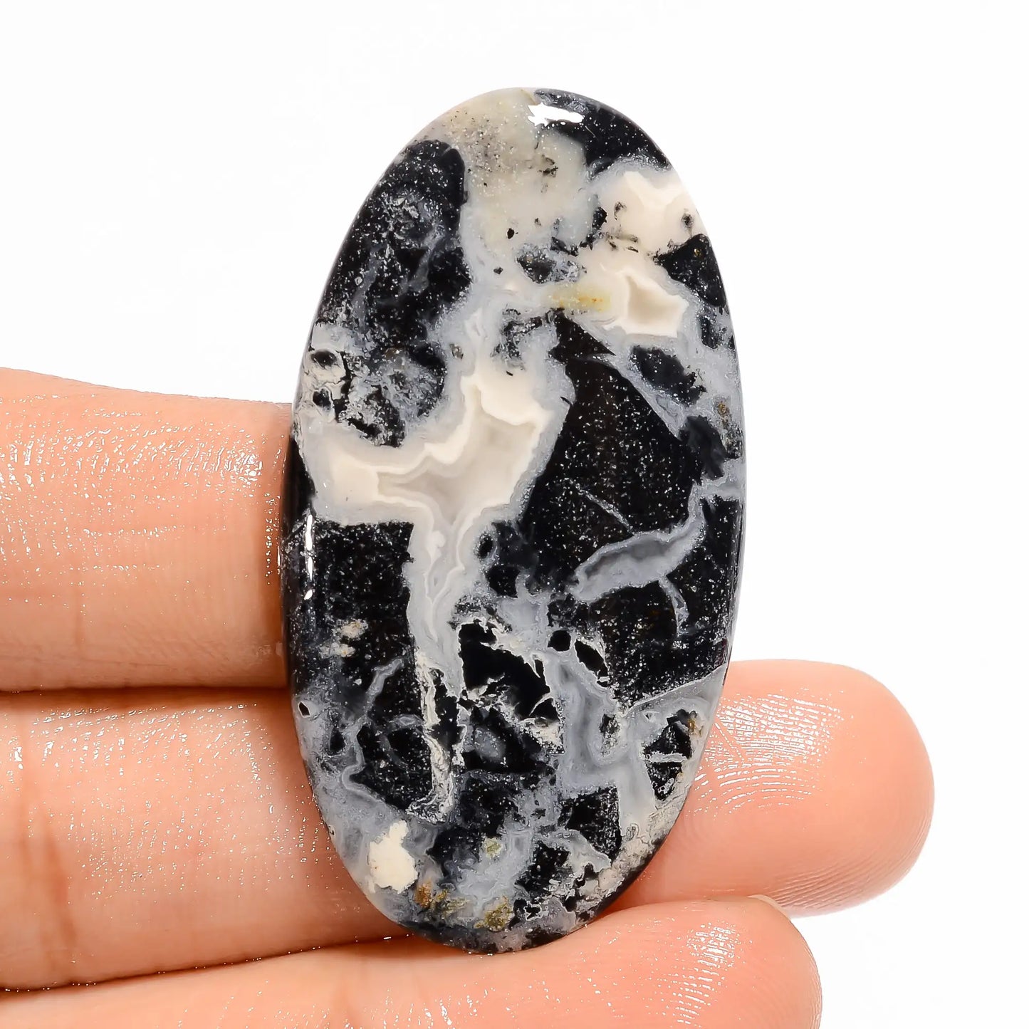 Black Septarian Oval Shape Cabochon Loose Gemstone Natural 43.5 Ct. 44X24X5 mm V-5043