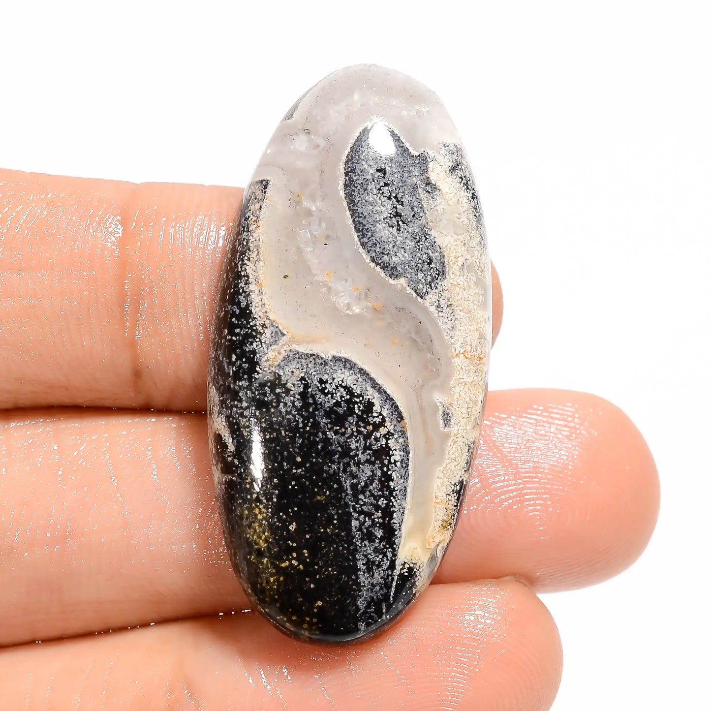 Splendid Top Grade Quality 100% Natural Black Septarian Oval Shape Cabochon Loose Gemstone For Making Jewelry 41 Ct. 37X17X7 mm V-5048