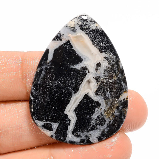 Superb Top Grade Quality 100% Natural Black Septarian Pear Shape Cabochon Loose Gemstone For Making Jewelry 31.5 Ct. 39X29X3 mm V-5049