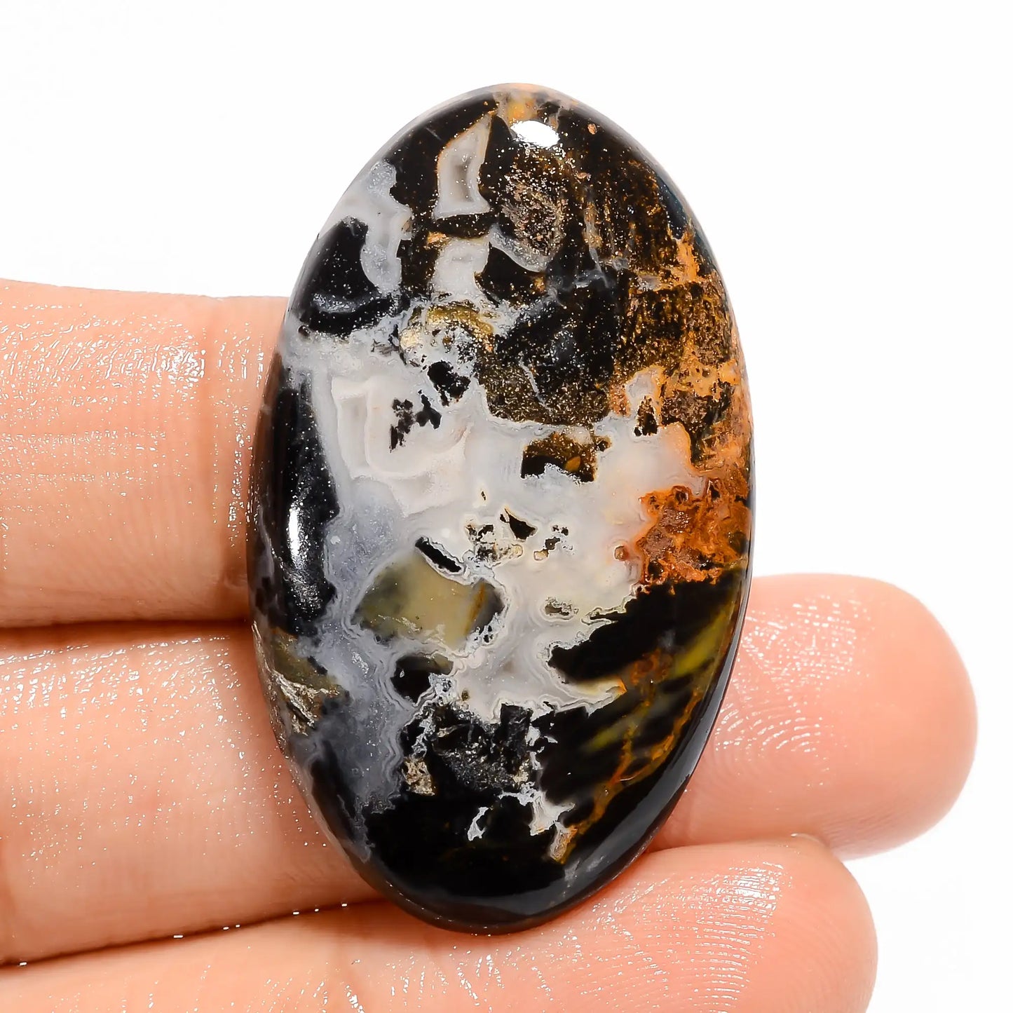 Black Septarian Oval Shape Cabochon Loose Gemstone Natural 44 Ct. 37X22X5 mm V-5052