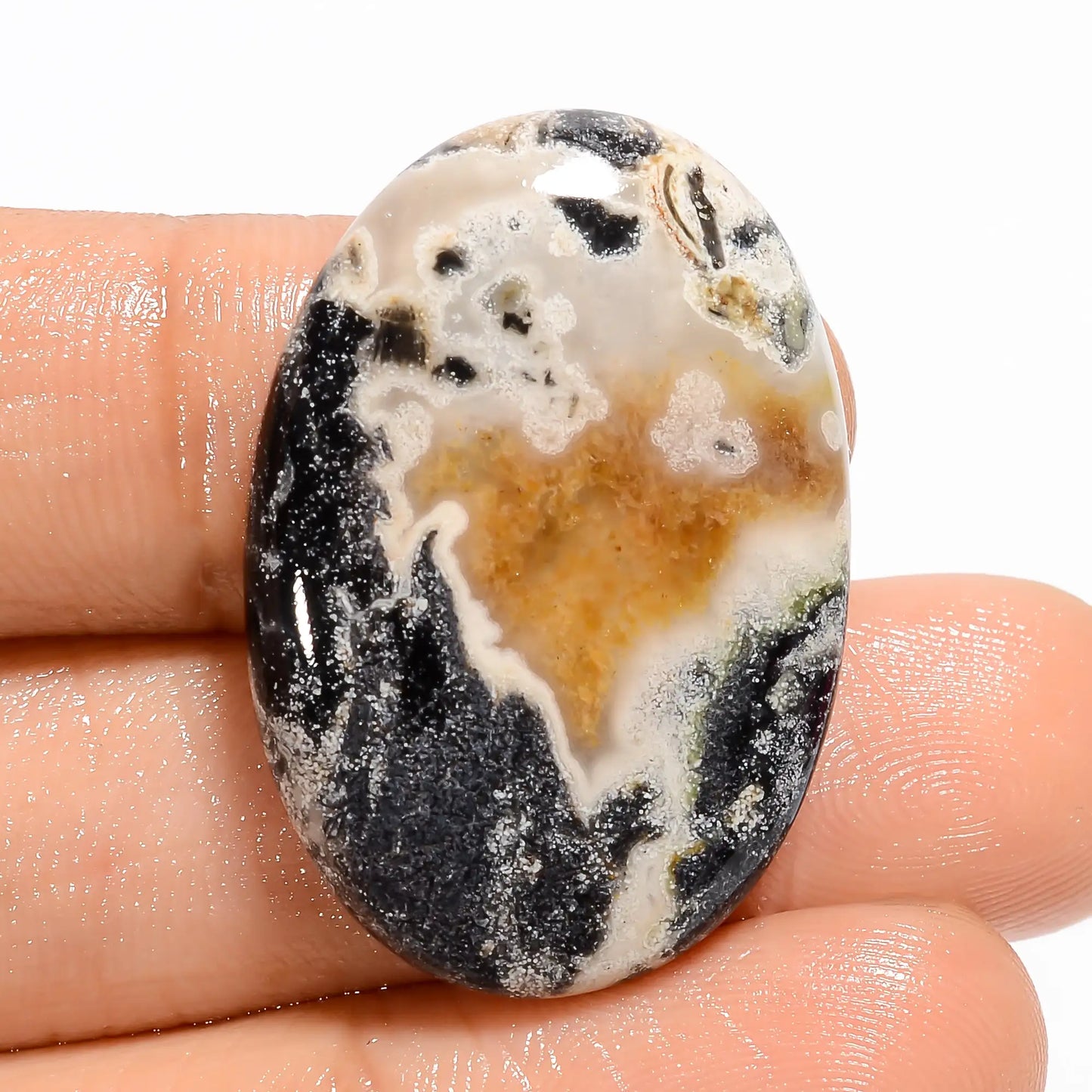 Black Septarian Oval Shape Cabochon Loose Gemstone Natural 35 Ct. 30X20X5 mm V-5054