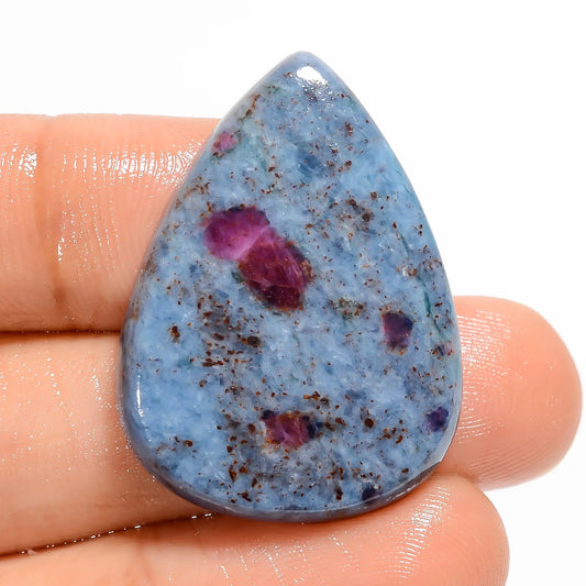 Immaculate Top Grade Quality 100% Natural Ruby Kyanite Pear Shape Cabochon Loose Gemstone For Making Jewelry 44 Ct. 30X22X4 mm V-5067