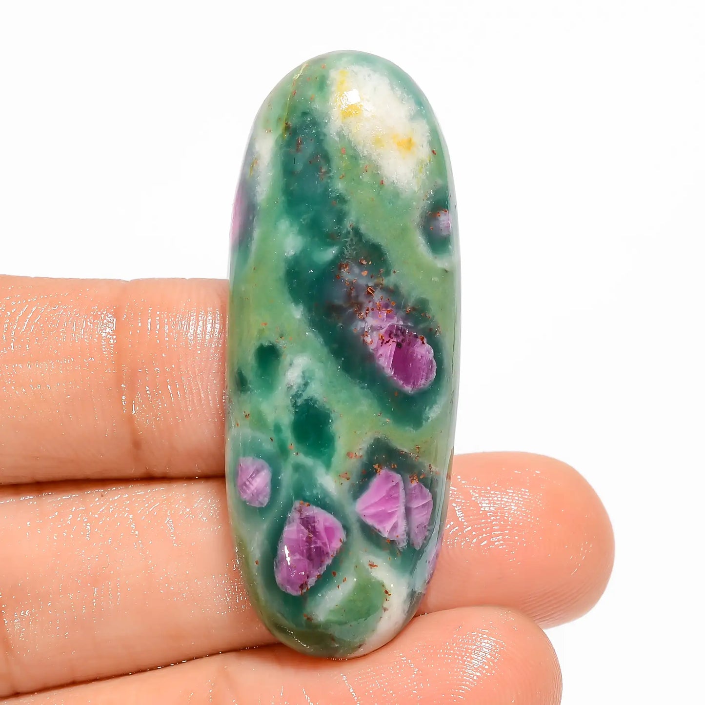 Attractive Top Grade Quality 100% Natural Ruby Fuchsite Oval Shape Cabochon Loose Gemstone For Making Jewelry 51 Ct. 43X16X5 mm V-5082