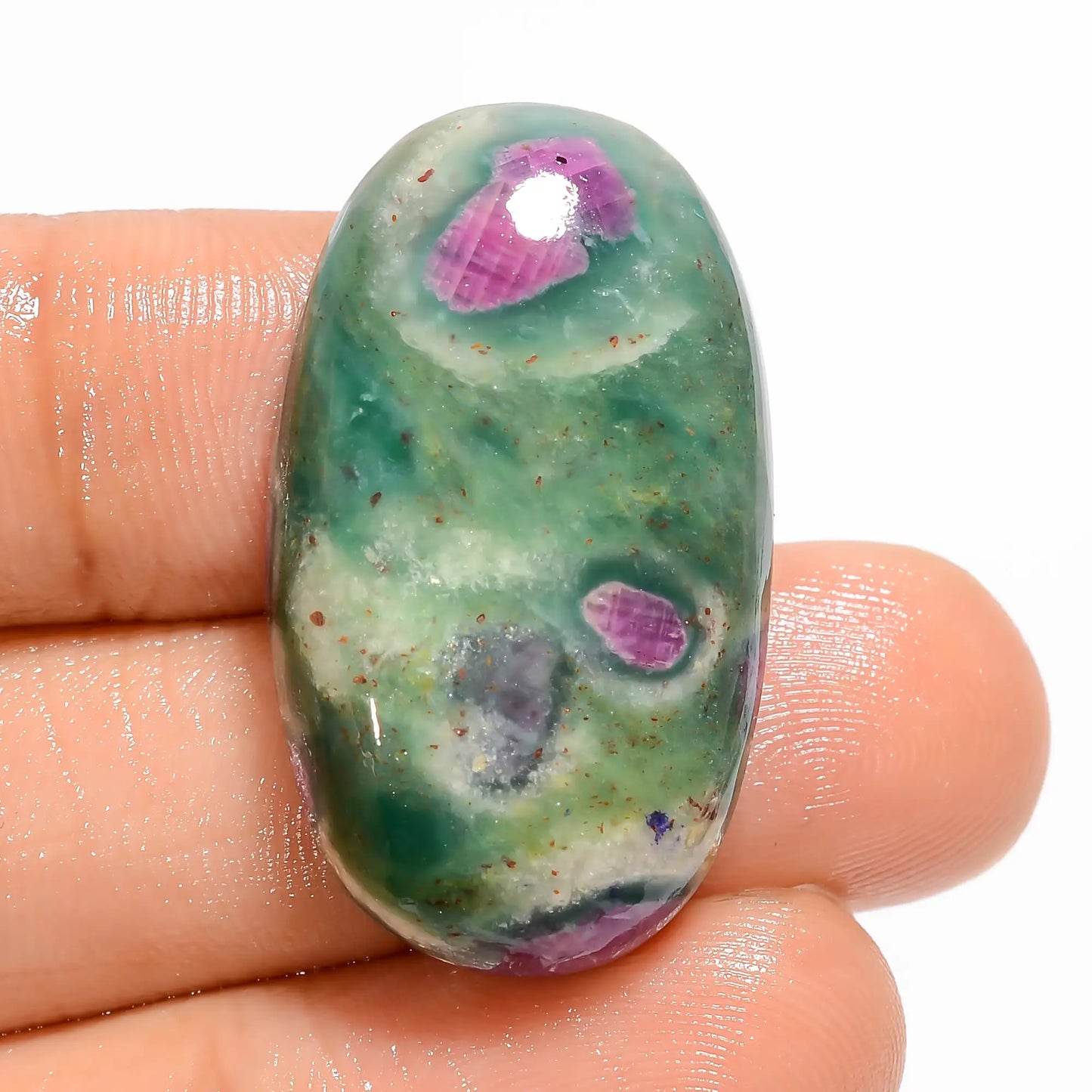 Awesome Top Grade Quality 100% Natural Ruby Fuchsite Oval Shape Cabochon Loose Gemstone For Making Jewelry 44.5 Ct. 30X17X7 mm V-5083