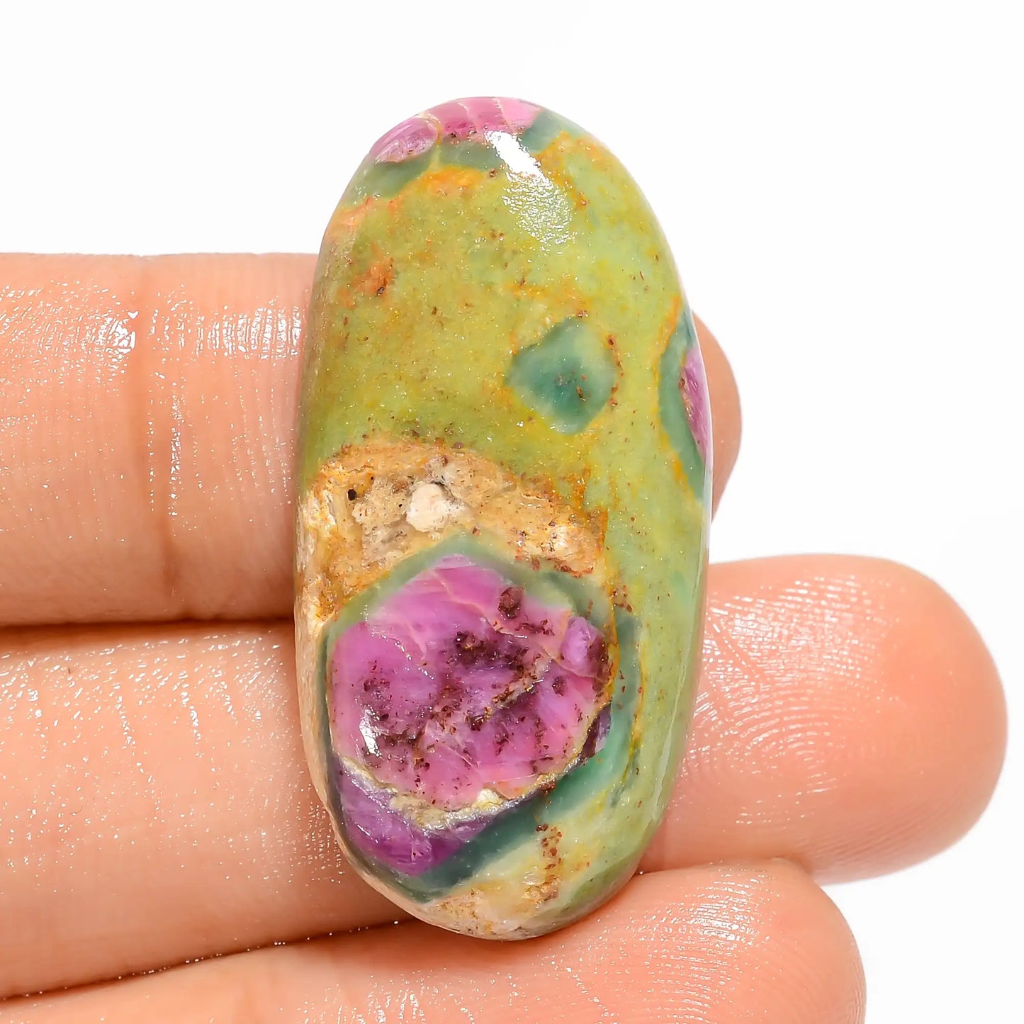 Beautiful Top Grade Quality 100% Natural Ruby Fuchsite Oval Shape Cabochon Loose Gemstone For Making Jewelry 33 Ct. 32X16X5 mm V-5084