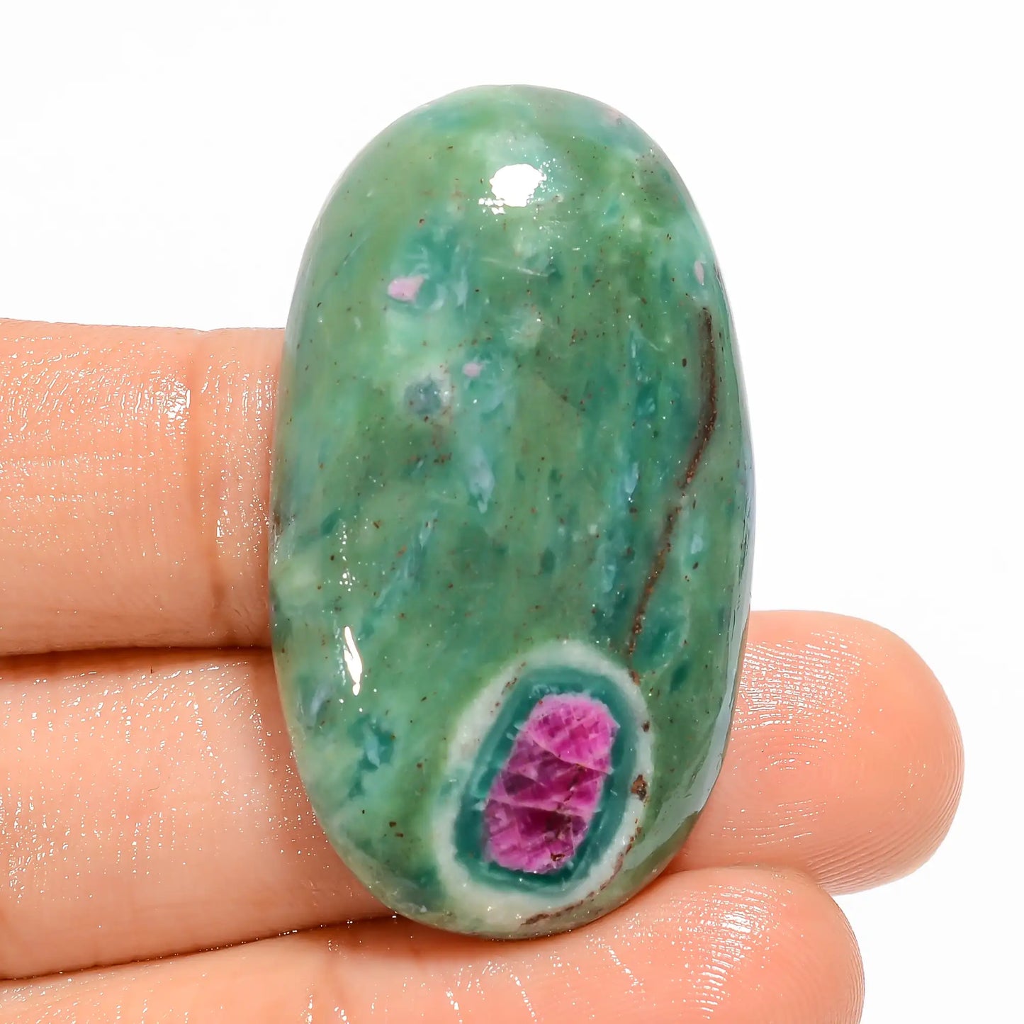 Classic Top Grade Quality 100% Natural Ruby Fuchsite Oval Shape Cabochon Loose Gemstone For Making Jewelry 65 Ct. 38X21X7 mm V-5085