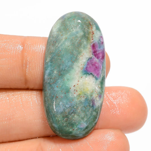 Dazzling Top Grade Quality 100% Natural Ruby Fuchsite Oval Shape Cabochon Loose Gemstone For Making Jewelry 37 Ct. 34X16X5 mm V-5086