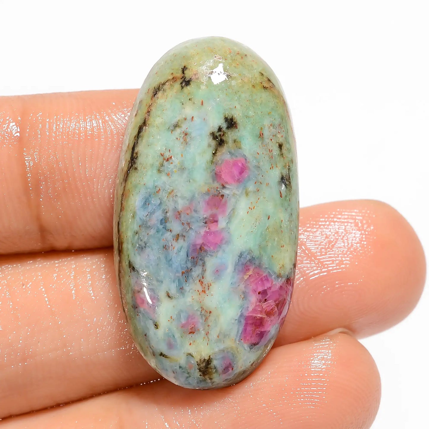 Exclusive Top Grade Quality 100% Natural Ruby Fuchsite Oval Shape Cabochon Loose Gemstone For Making Jewelry 29.5 Ct. 31X16X5 mm V-5088