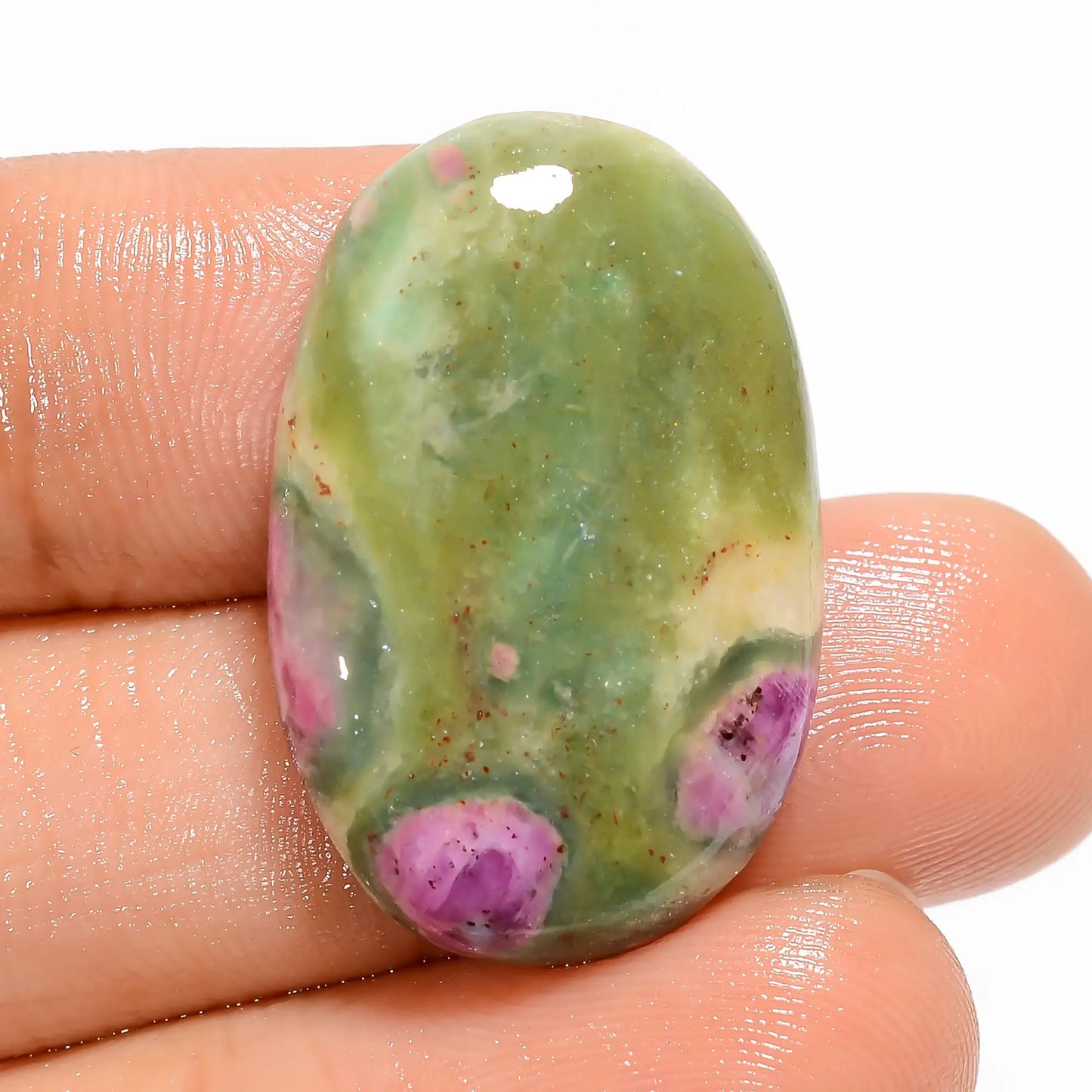 Elegant Top Grade Quality 100% Natural Ruby Fuchsite Oval Shape Cabochon Loose Gemstone For Making Jewelry 26.5 Ct. 26X17X5 mm V-5089