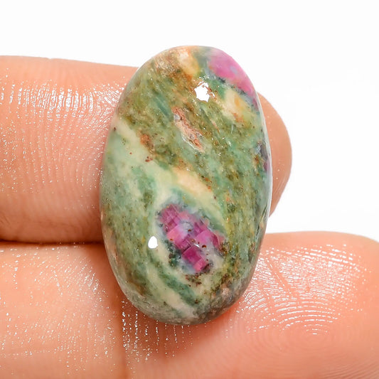 Gorgeous Top Grade Quality 100% Natural Ruby Fuchsite Oval Shape Cabochon Loose Gemstone For Making Jewelry 16.5 Ct. 21X12X6 mm V-5092