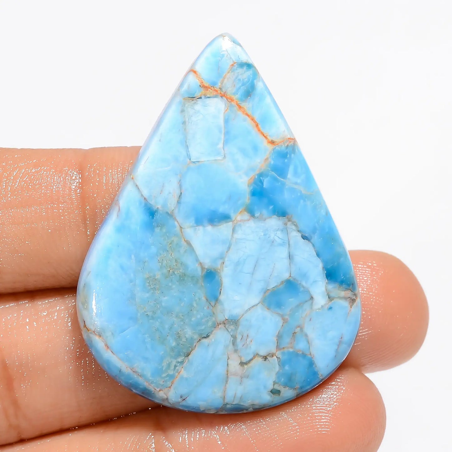 Immaculate Top Grade Quality 100% Natural Neon Blue Apatite Pear Shape Cabochon Loose Gemstone For Making Jewelry 55.5 Ct. 39X29X5 mm V-5118