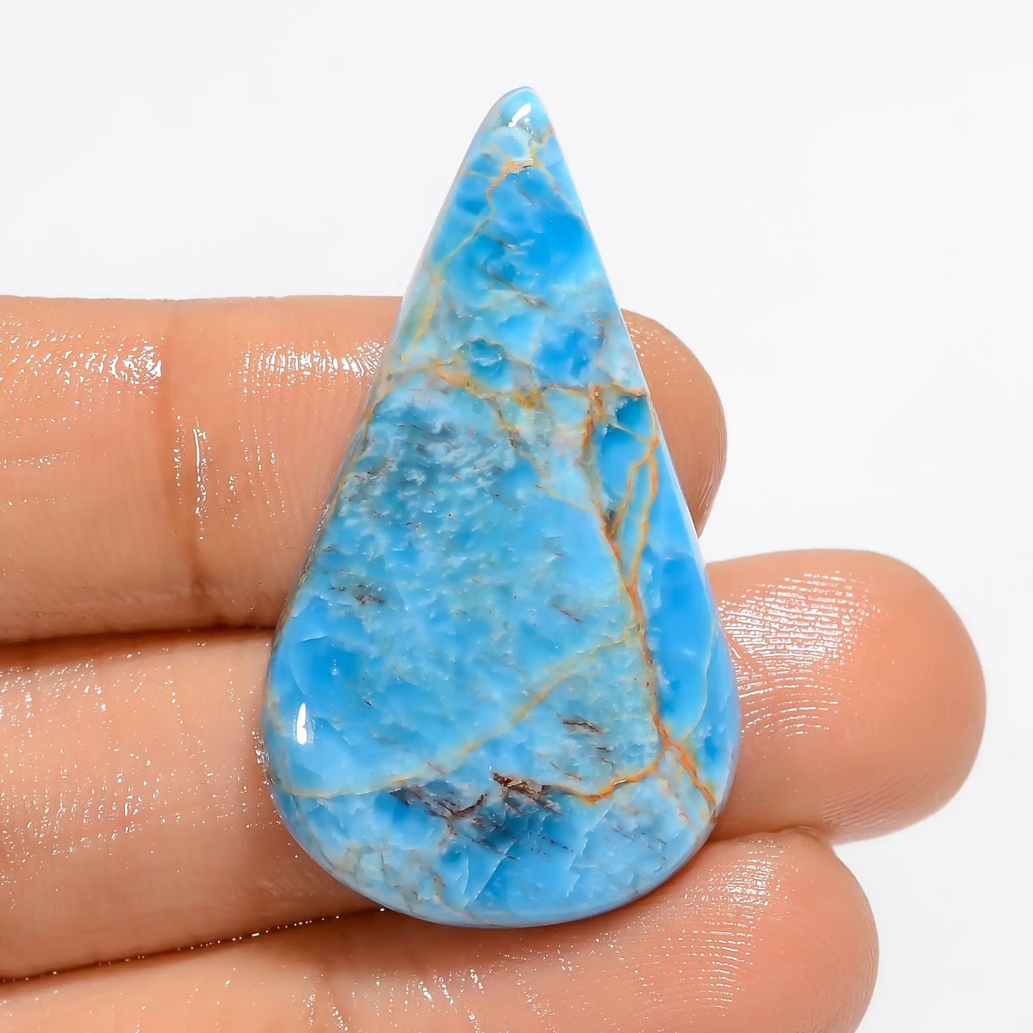 Marvellous Top Grade Quality 100% Natural Neon Blue Apatite Pear Shape Cabochon Loose Gemstone For Making Jewelry 34.5 Ct. 36X20X5 mm V-5120