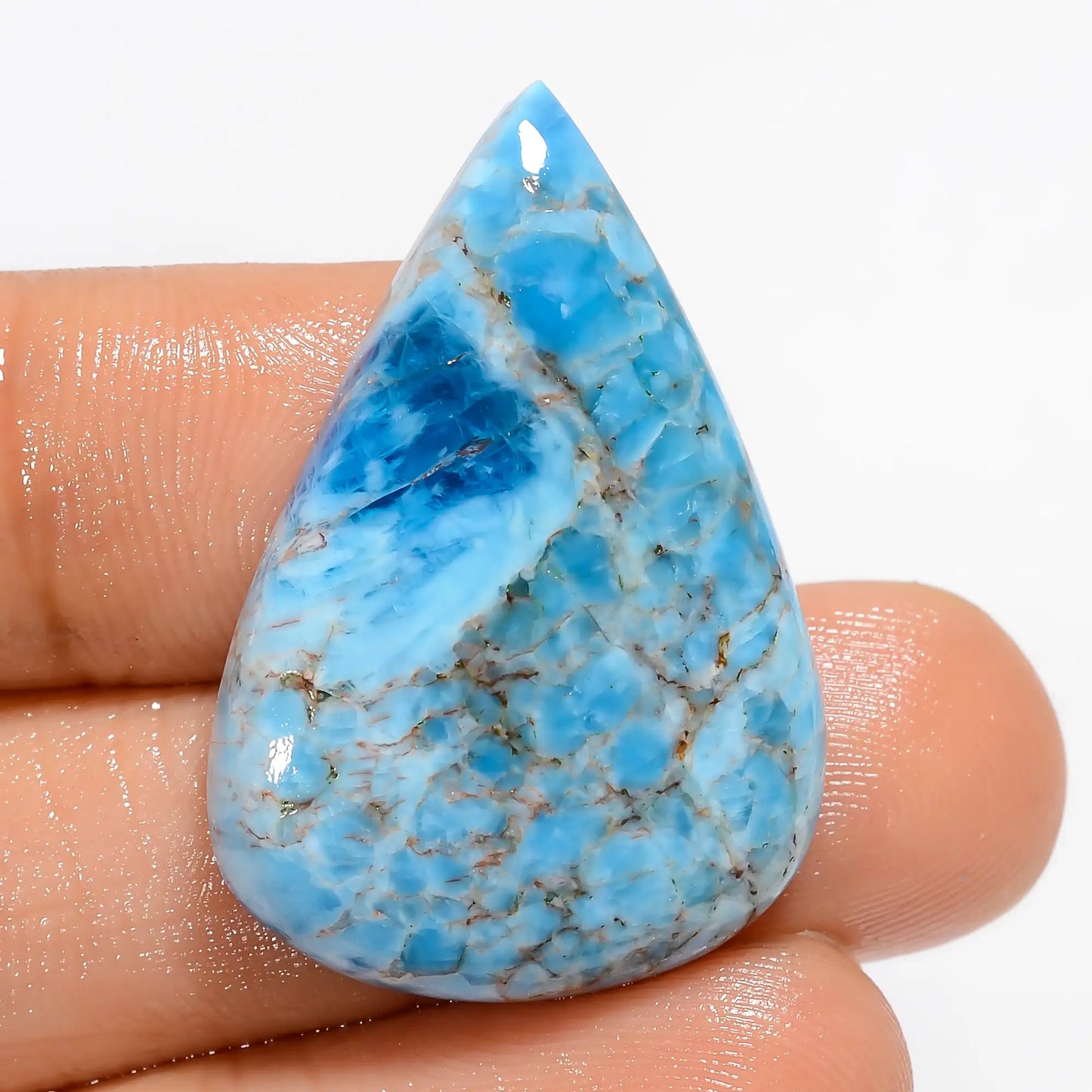 Splendid Top Grade Quality 100% Natural Neon Blue Apatite Pear Shape Cabochon Loose Gemstone For Making Jewelry 36 Ct. 31X21X5 mm V-5123