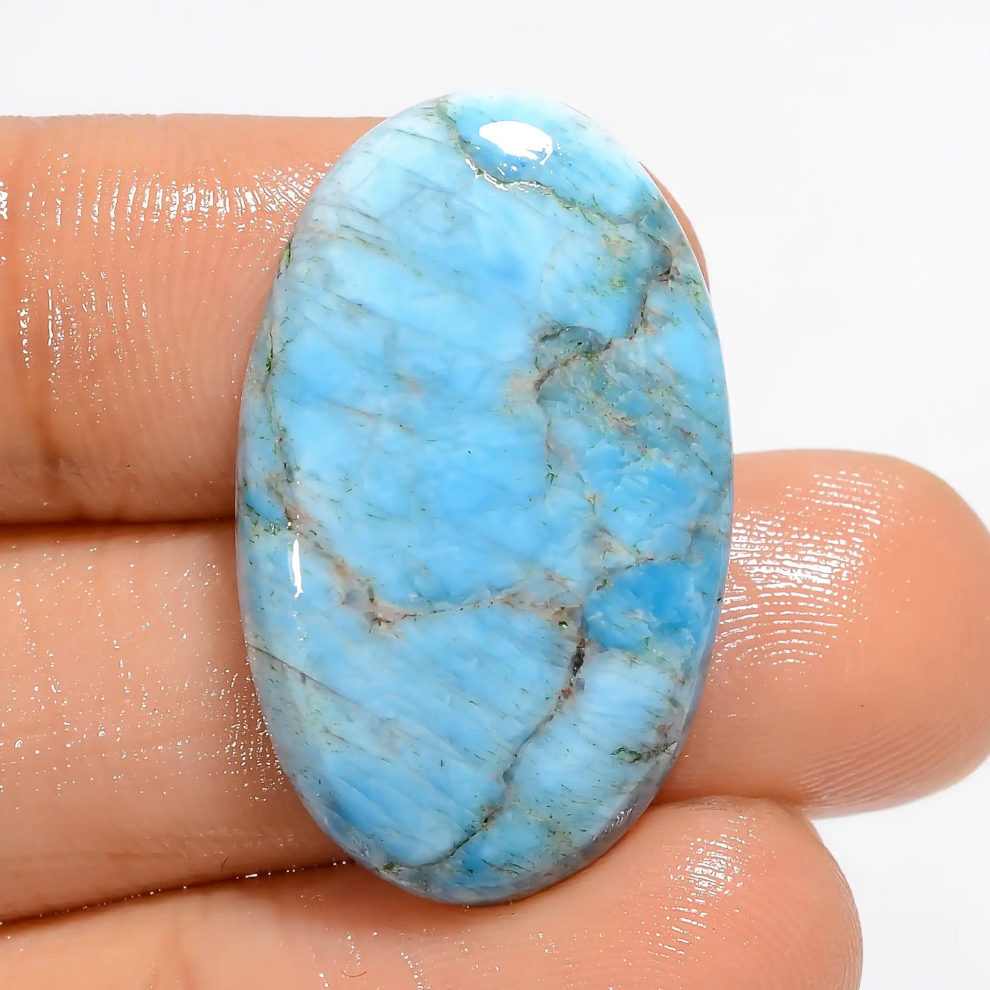 Superb Top Grade Quality 100% Natural Neon Blue Apatite Oval Shape Cabochon Loose Gemstone For Making Jewelry 28 Ct. 28X17X5 mm V-5124