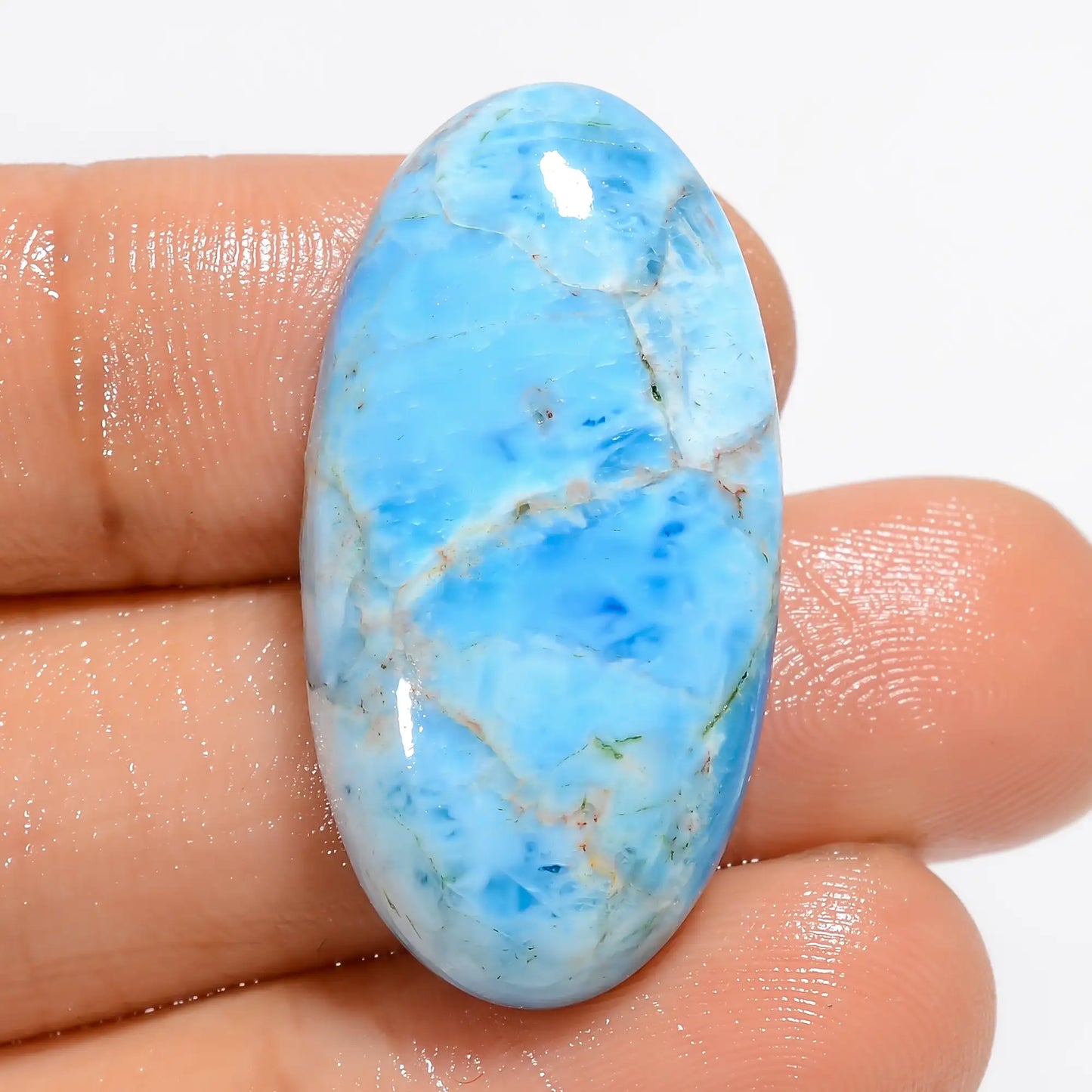 Stunning Top Grade Quality 100% Natural Neon Blue Apatite Oval Shape Cabochon Loose Gemstone For Making Jewelry 30.5 Ct. 30X15X5 mm V-5125