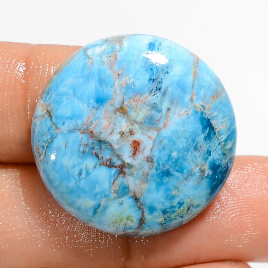 Amazing Top Grade Quality 100% Natural Neon Blue Apatite Round Shape Cabochon Loose Gemstone For Making Jewelry 35.5 Ct. 24X24X5 mm V-5131