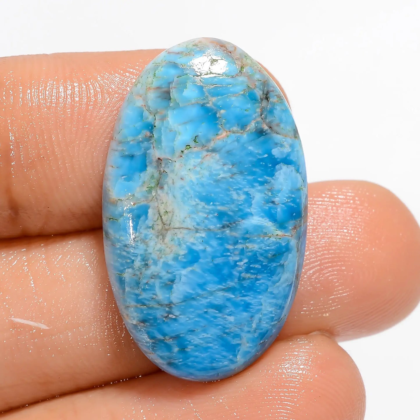 Attractive Top Grade Quality 100% Natural Neon Blue Apatite Oval Shape Cabochon Loose Gemstone For Making Jewelry 25.5 Ct. 27X15X5 mm V-5132