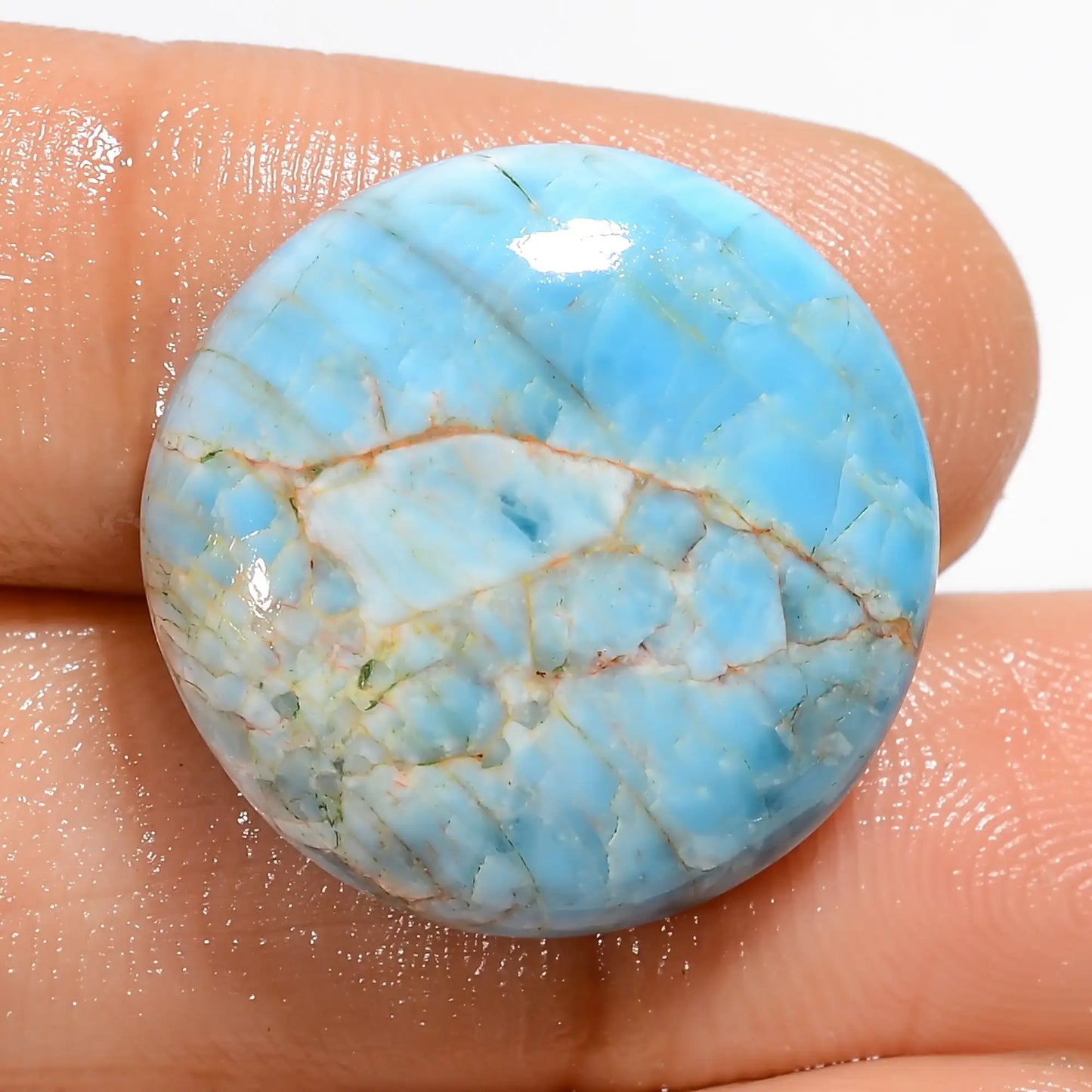 Beautiful Top Grade Quality 100% Natural Neon Blue Apatite Round Shape Cabochon Loose Gemstone For Making Jewelry 25.5 Ct. 19X19X5 mm V-5134