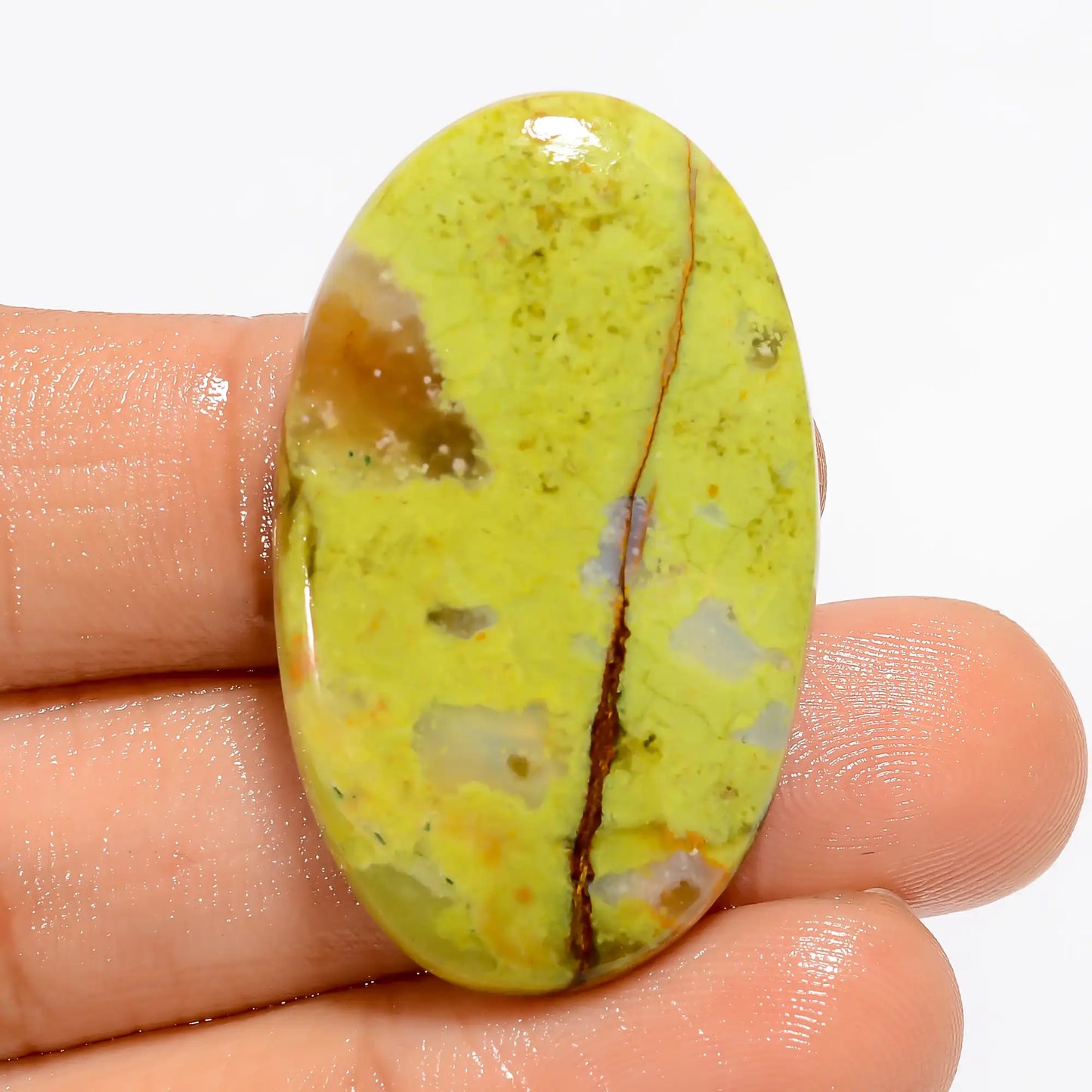 Unique Top Grade Quality 100% Natural Green Opal Oval Shape Cabochon Loose Gemstone For Making Jewelry 31.5 Ct. 36X22X5 mm V-5154