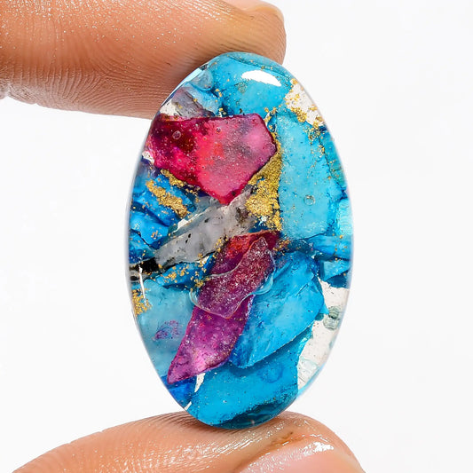 Awesome Top Grade Quality Copper Epoxy Oval Shape Cabochon Loose Gemstone For Making Jewelry 24 Ct. 30X18X5 mm V-5158