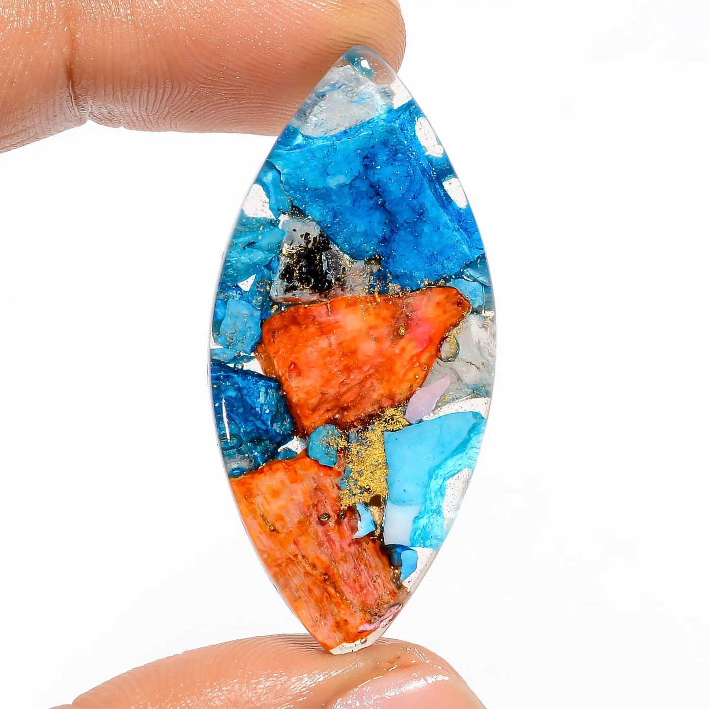 Dazzling Top Grade Quality Copper Epoxy Marquise Shape Cabochon Loose Gemstone For Making Jewelry 27 Ct. 43X20X5 mm V-5161