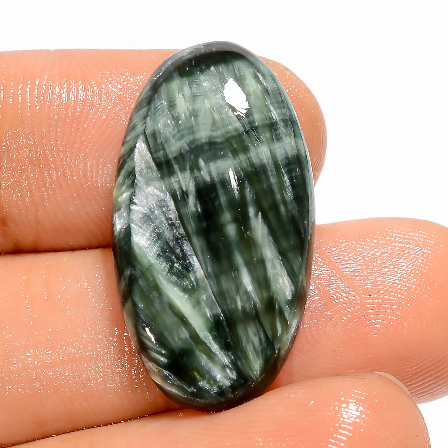 Superb Top Grade Quality 100% Natural Seraphinite Oval Shape Cabochon Loose Gemstone For Making Jewelry 14.5 Ct. 25X13X5 mm V-5173