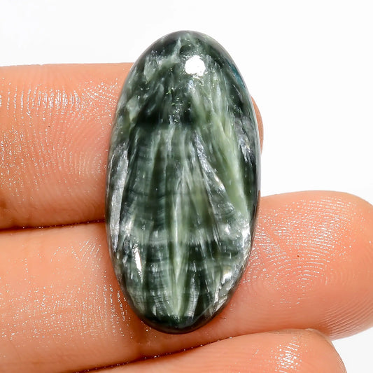 Stunning Top Grade Quality 100% Natural Seraphinite Oval Shape Cabochon Loose Gemstone For Making Jewelry 15.5 Ct. 26X13X5 mm V-5174