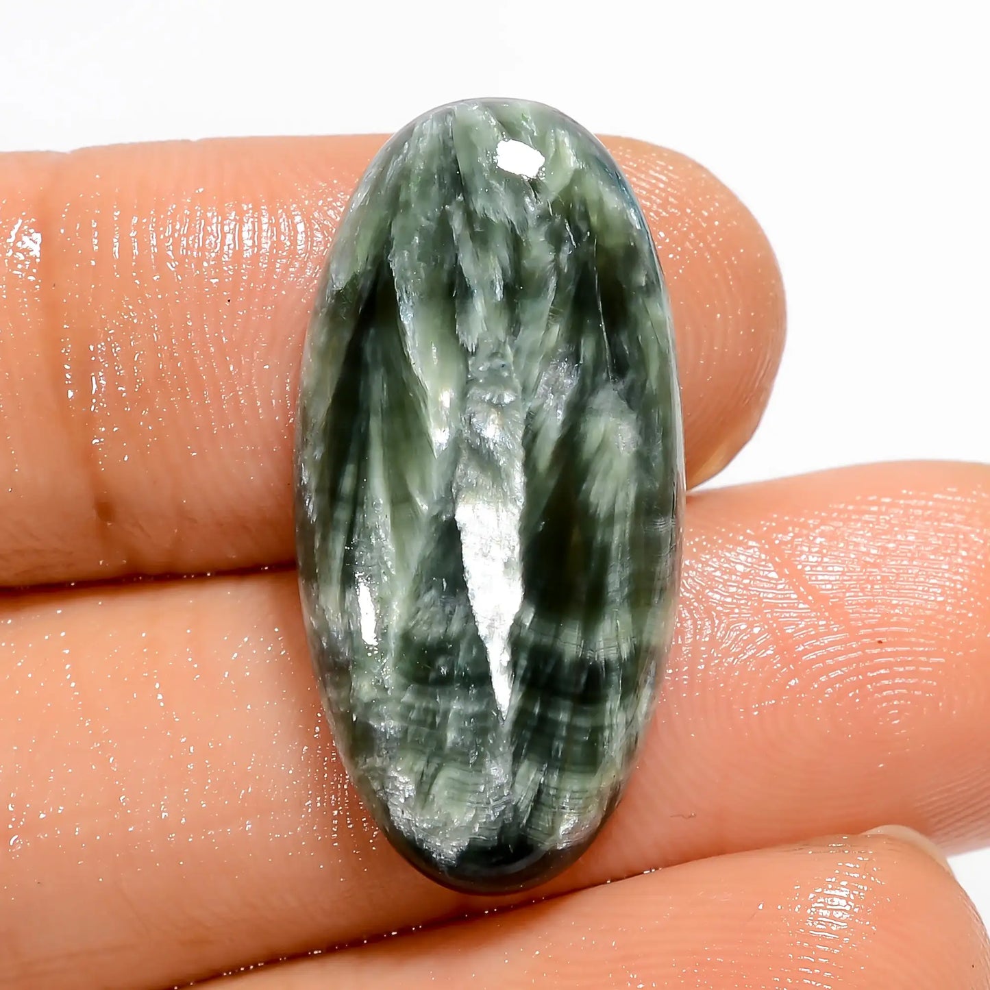 Supreme Top Grade Quality 100% Natural Seraphinite Oval Shape Cabochon Loose Gemstone For Making Jewelry 14 Ct. 26X13X5 mm V-5175