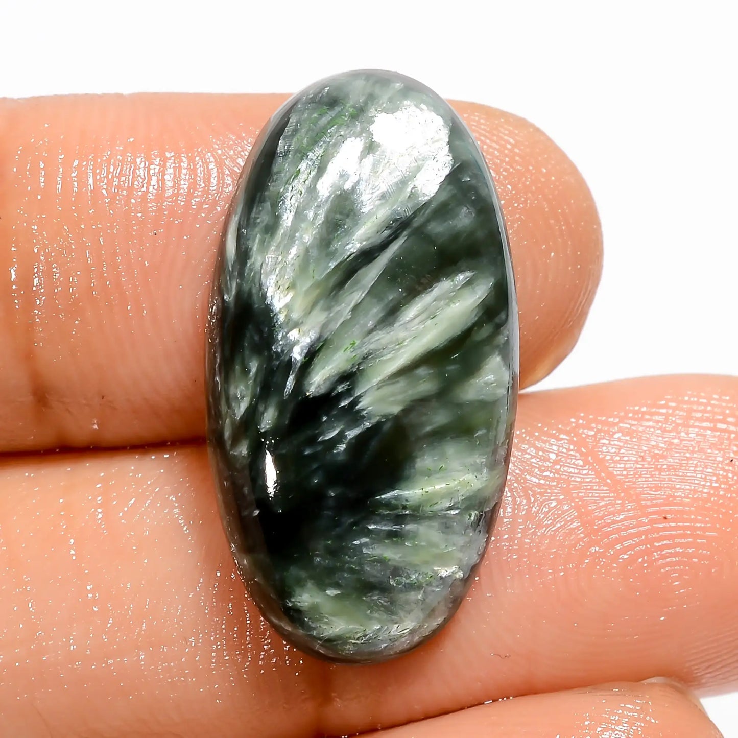 Terrific Top Grade Quality 100% Natural Seraphinite Oval Shape Cabochon Loose Gemstone For Making Jewelry 13.5 Ct. 24X12X5 mm V-5177