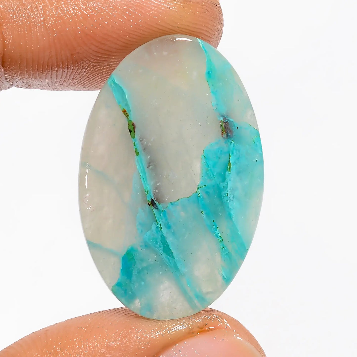 Immaculate Top Grade Quality 100% Natural Aqua Chrysocolla Oval Shape Cabochon Loose Gemstone For Making Jewelry 18.5 Ct. 30X19X4 mm V-5193