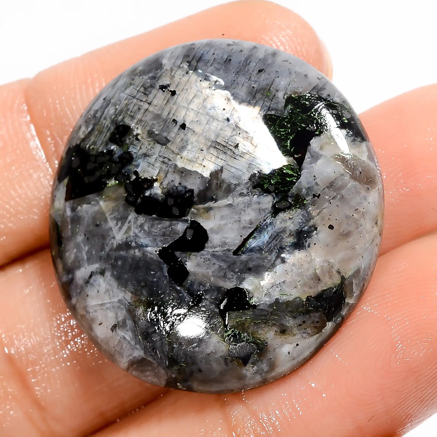 Amazing Top Grade Quality 100% Natural Larvikite Round Shape Cabochon Loose Gemstone For Making Jewelry 33.5 Ct. 27X27X4 mm V-5222