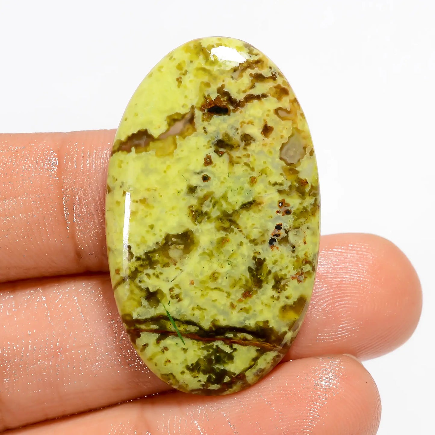 Wonderful Top Grade Quality 100% Natural Green Opal Oval Shape Cabochon Loose Gemstone For Making Jewelry 30.5 Ct. 36X21X4 mm V-5249